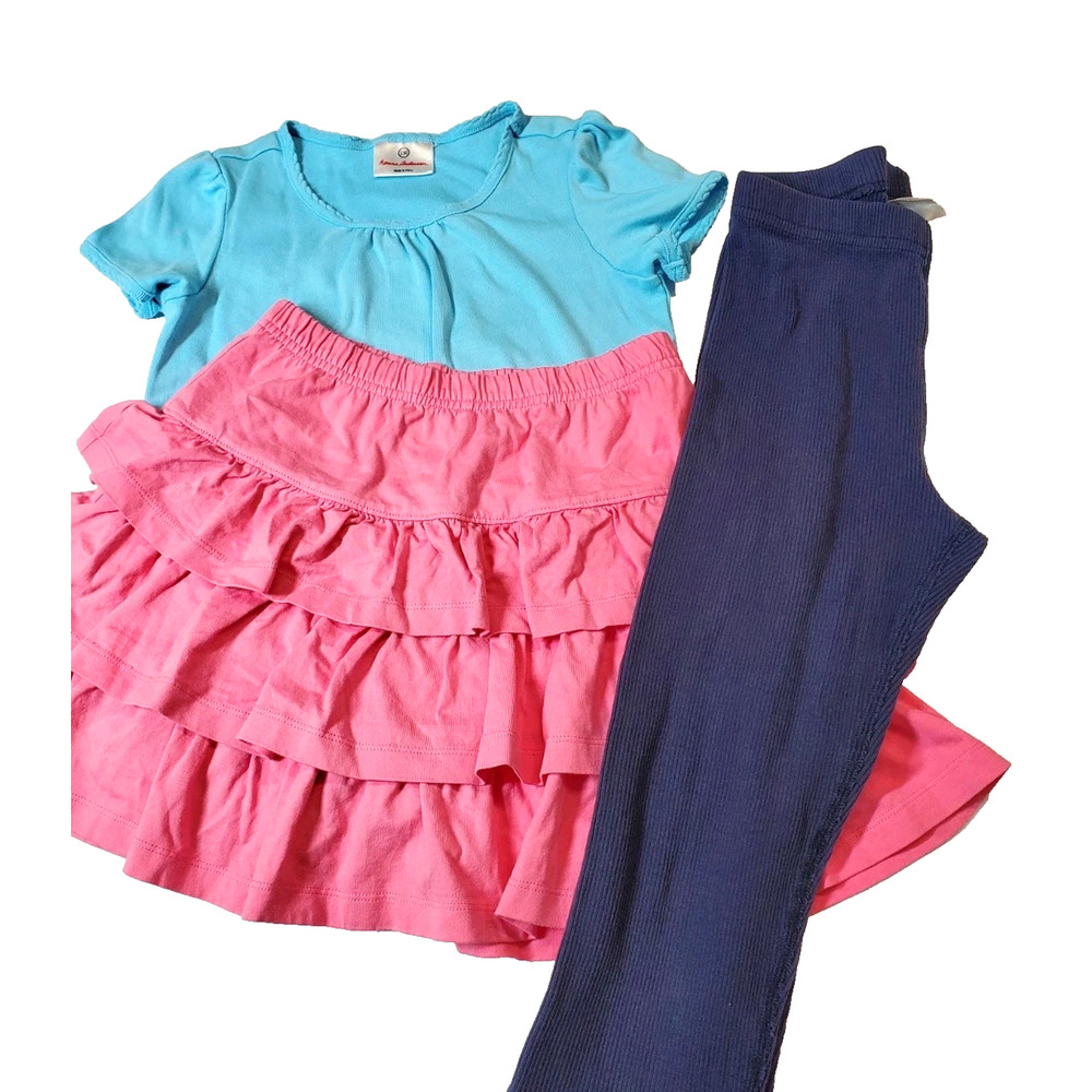 Hanna Andersson‎ 130 LOT Top Skort Leggings Pink Blue Girls 8 Cotton Ruffles
